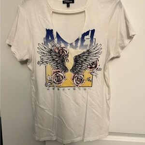 Express White Graphic Tee with Angel Wings